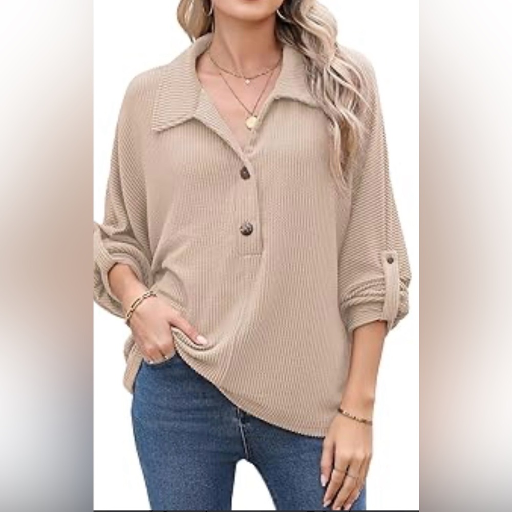 Casual Beige Button-Down Shirt for Women